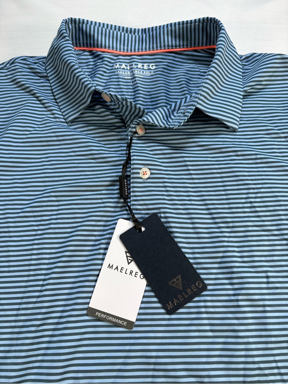 Maelreg Men’s Blue Striped Performance Polo